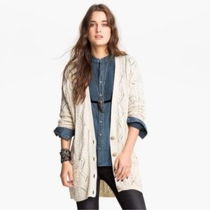 Free People New Romantics Bang Bang Cardigan Large Oversized Cable knit Preppy